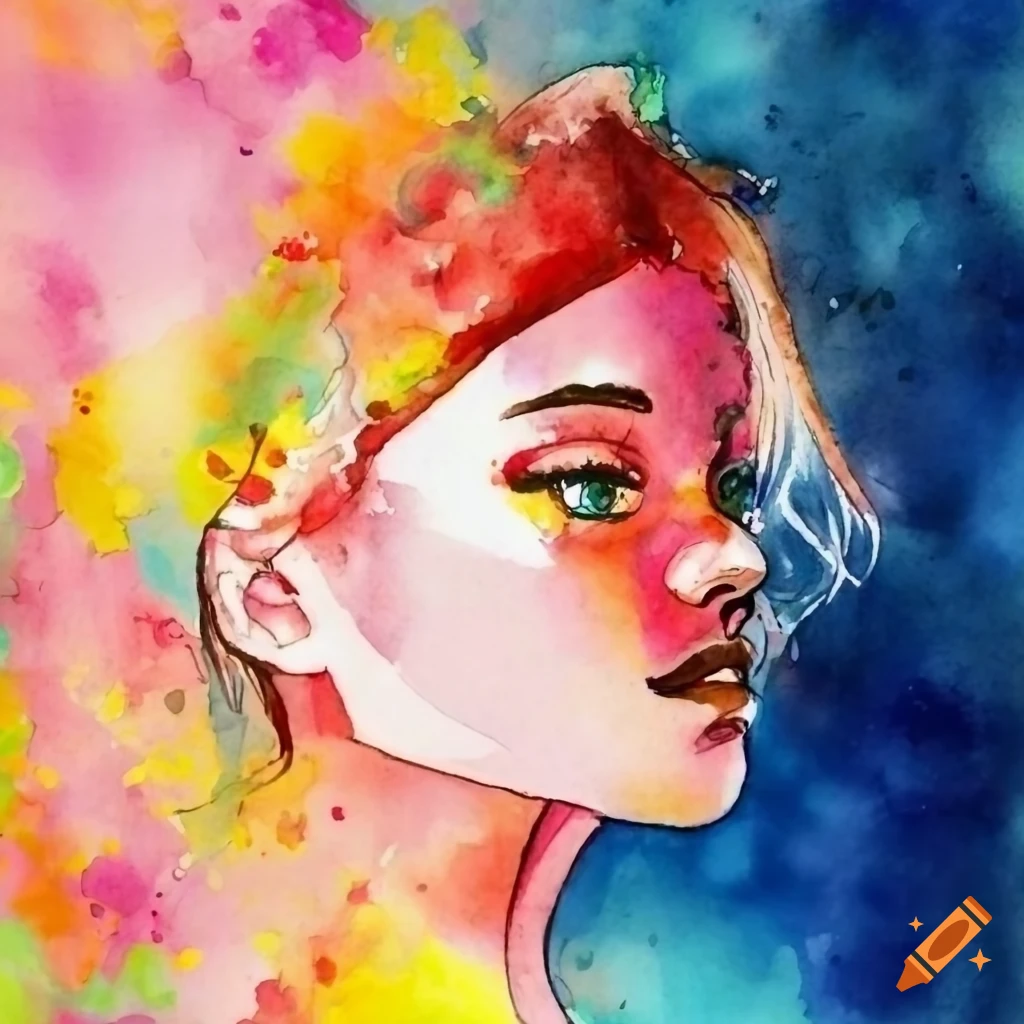 watercolor illustration of a girl Picasso style