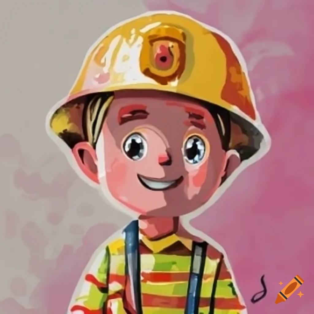 crayon-drawn fireman character in a kids' playbook