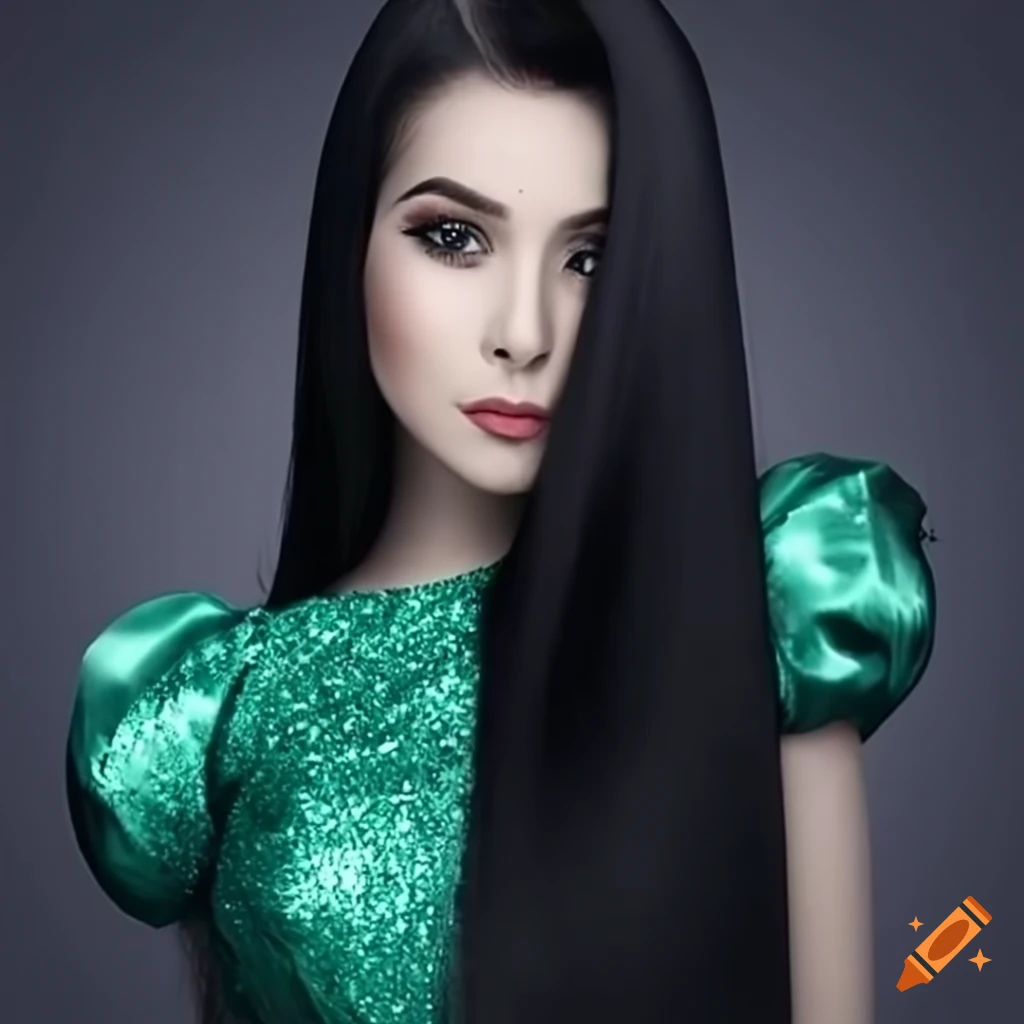 Fashion Illustration Of A Long haired Princess In A Sequined Green fashion-illustration-of-a-long-haired-princess-in-a-sequined-green