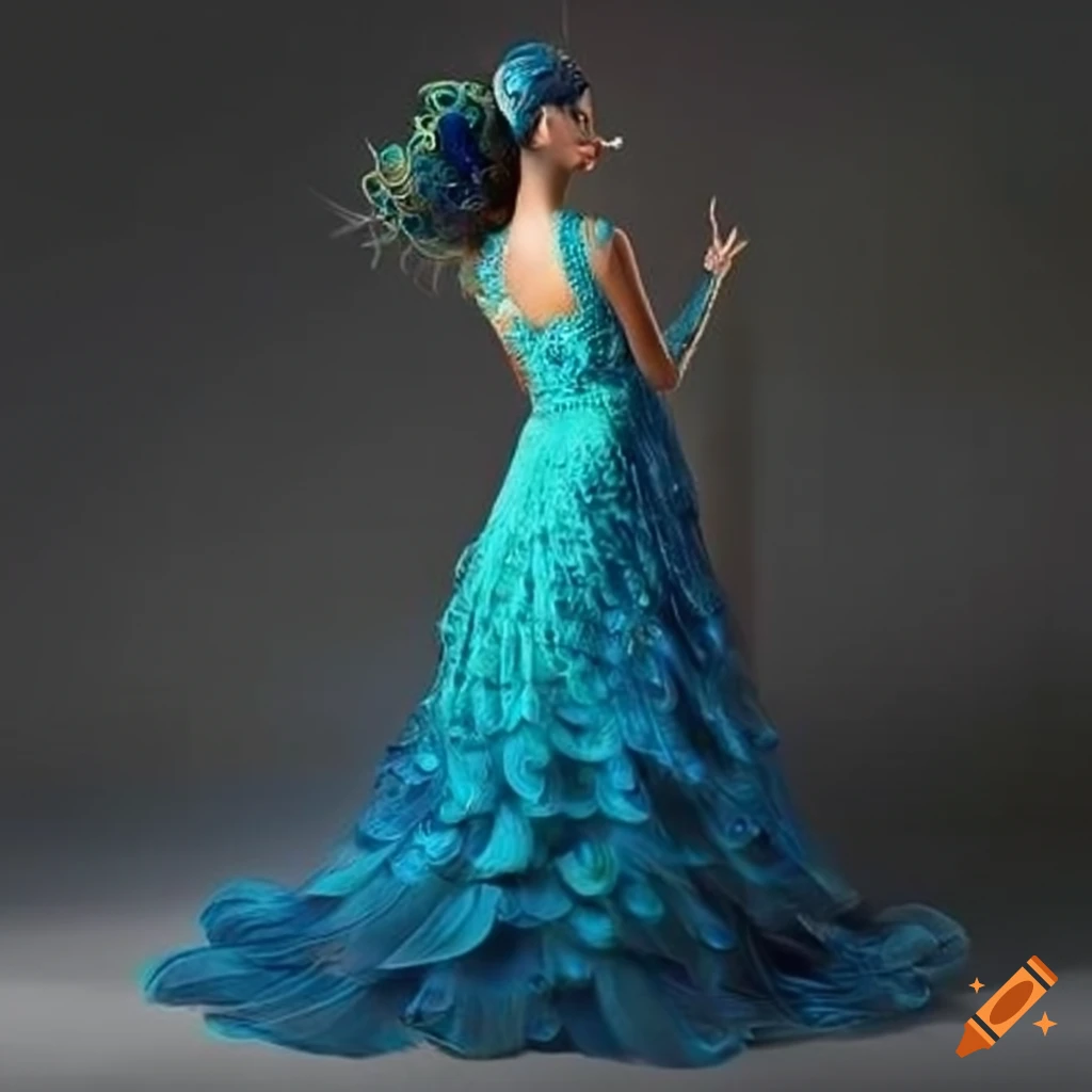 NEW Bohemian Gown gala ballgown Green black blue Peacock feather wedding  dress S | eBay