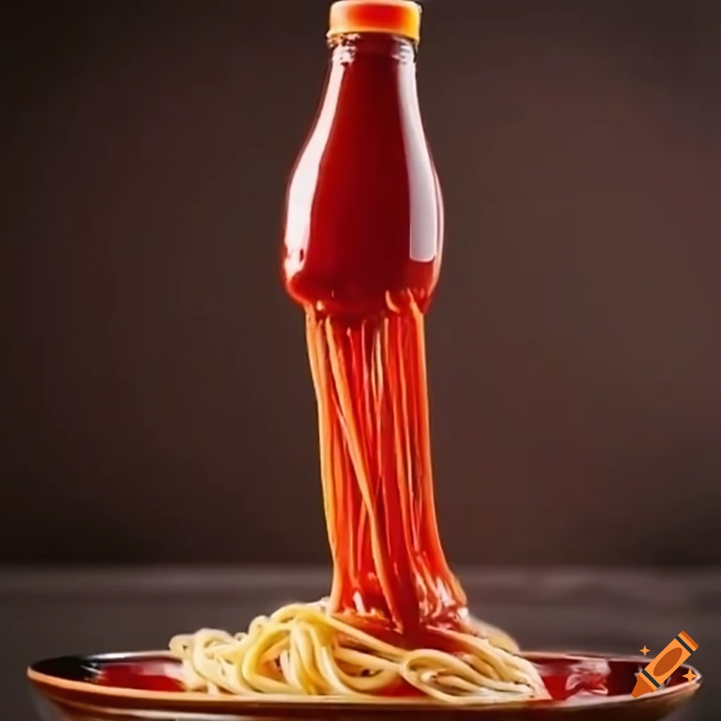 Ketchup pouring on spaghetti on Craiyon