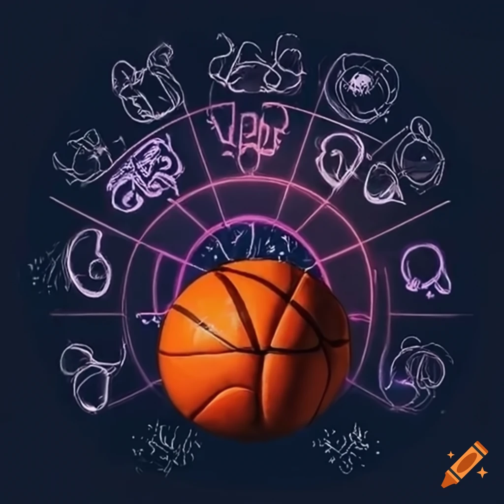 Halloweenthemed basketball with zodiac signs and symbols