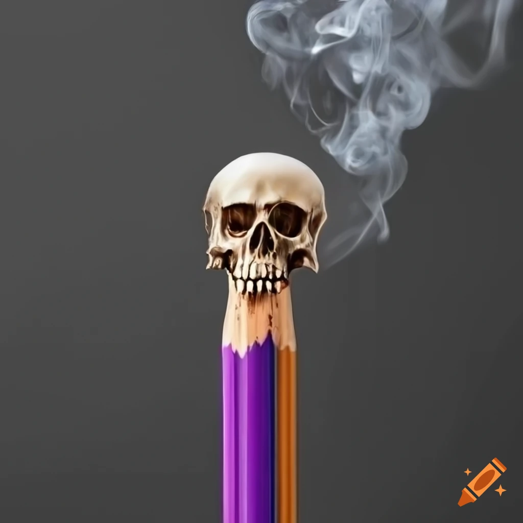 skull drawn with a pencil surrounded by smoke