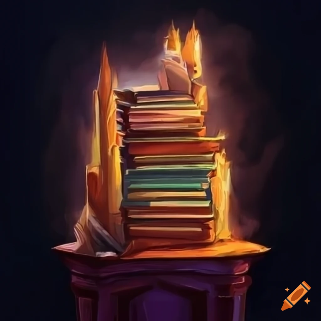 Bright library-themed artwork of a stack of paper cards