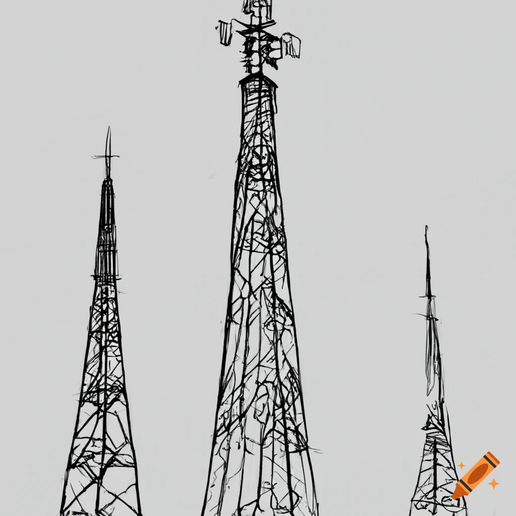 Sketch Of A Tall Radio Tower On A Hill On Craiyon