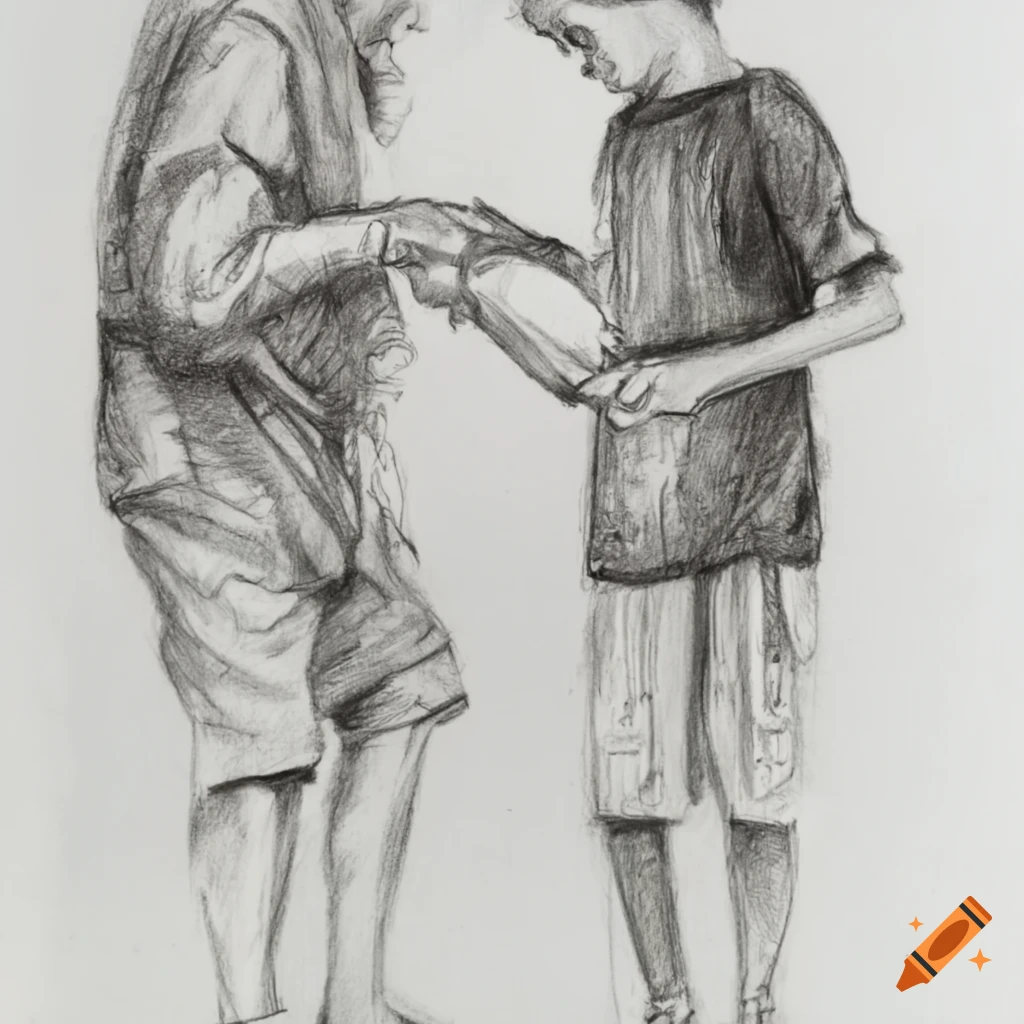 artwork of a young boy merged with an old man