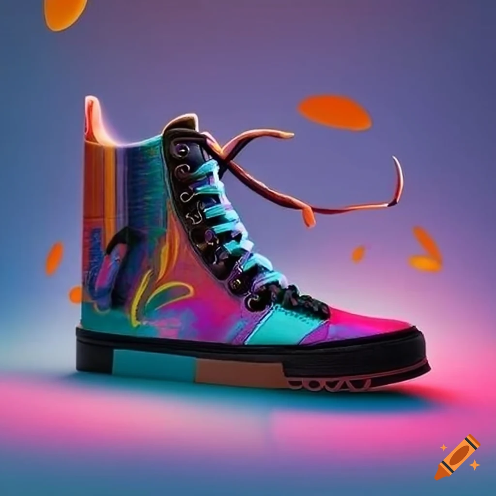 Sleek Black High top Sneakers With Vibrant Mural style Artwork On Craiyon