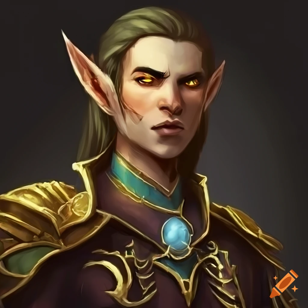 Charismatic high elf bard with golden eyes on Craiyon
