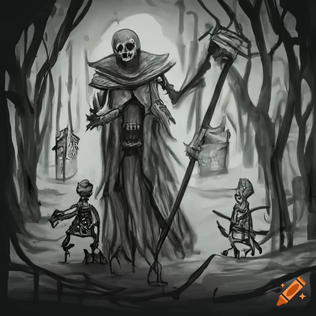 illustration of a dark village under attack