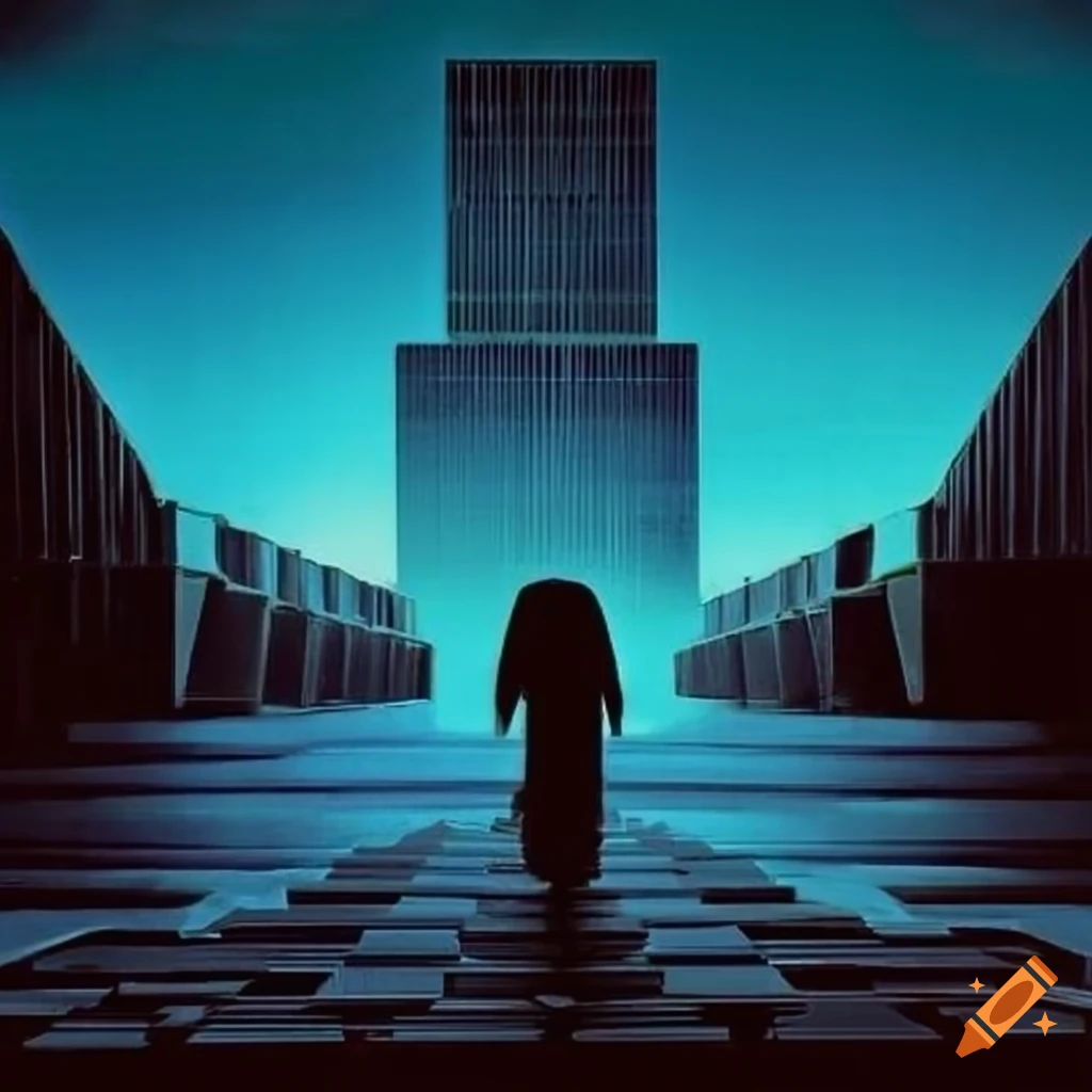1983 electronic music album cover with brutalist architecture