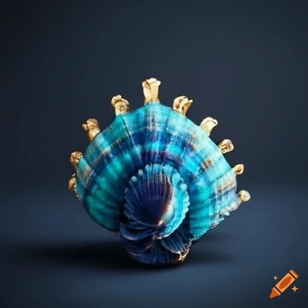 dark blue sea shell crown with gold trims