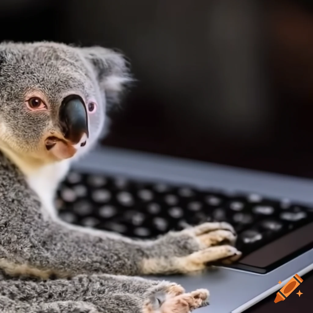 cute koala using a laptop