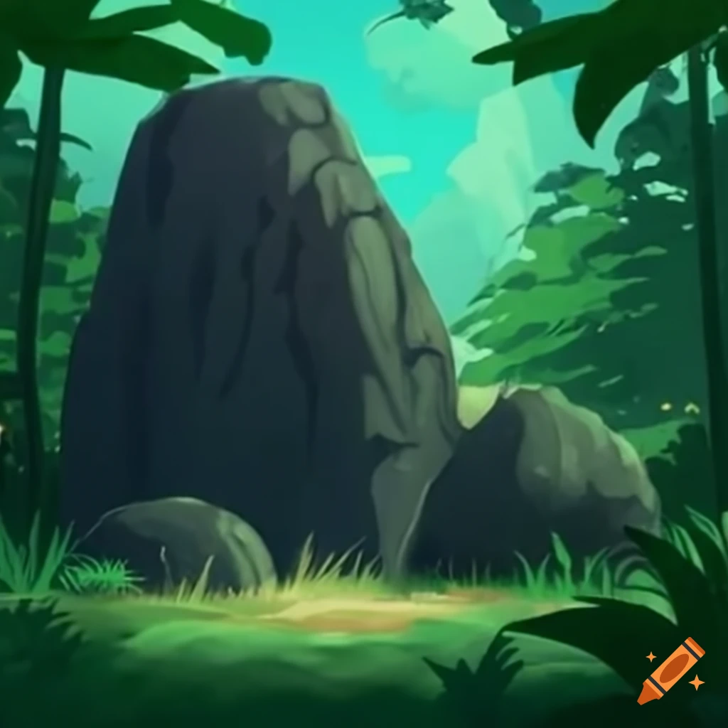Jungle Rocks Anime A massive gray rock in the jungle on Craiyon