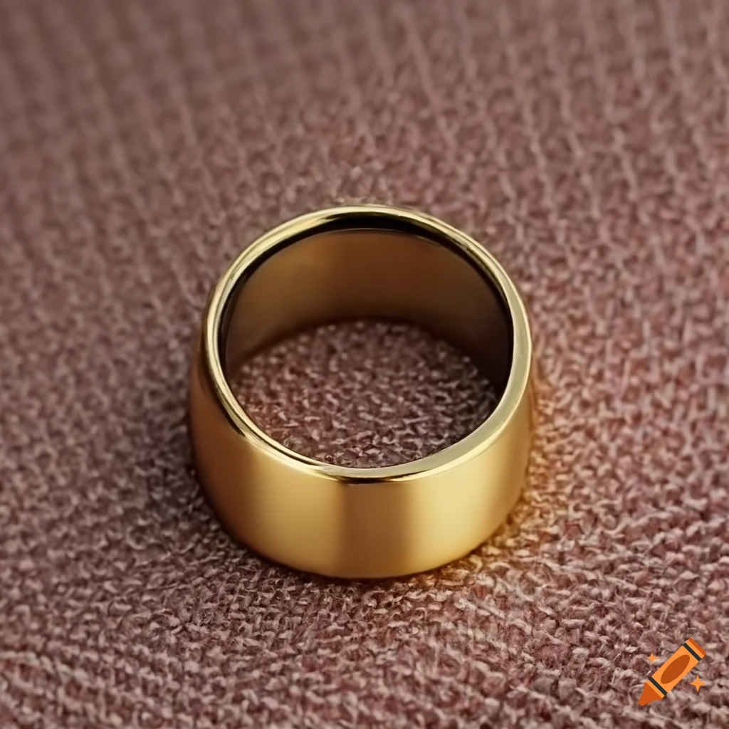 Gold ring on fabric background