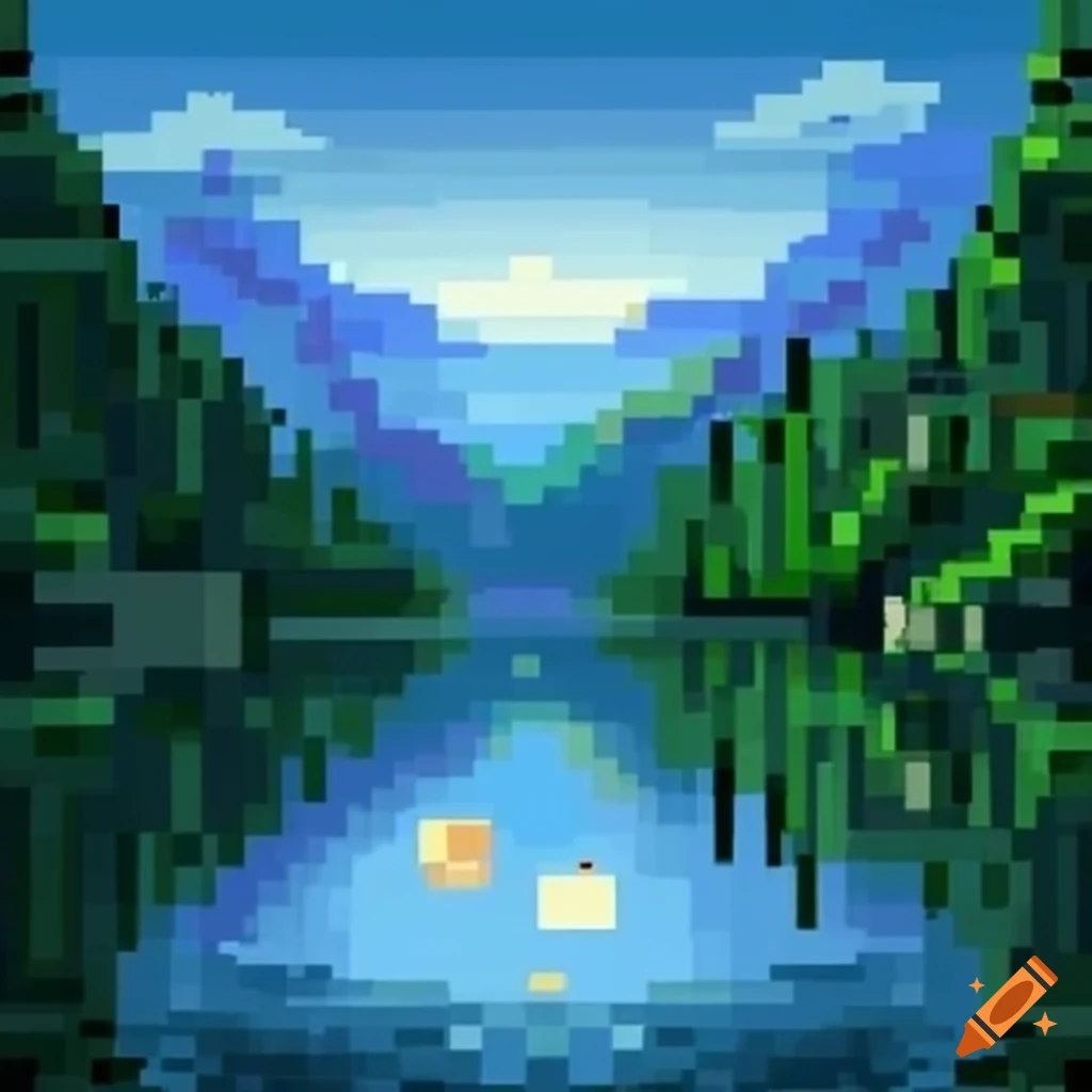 pixel art of a serene lake