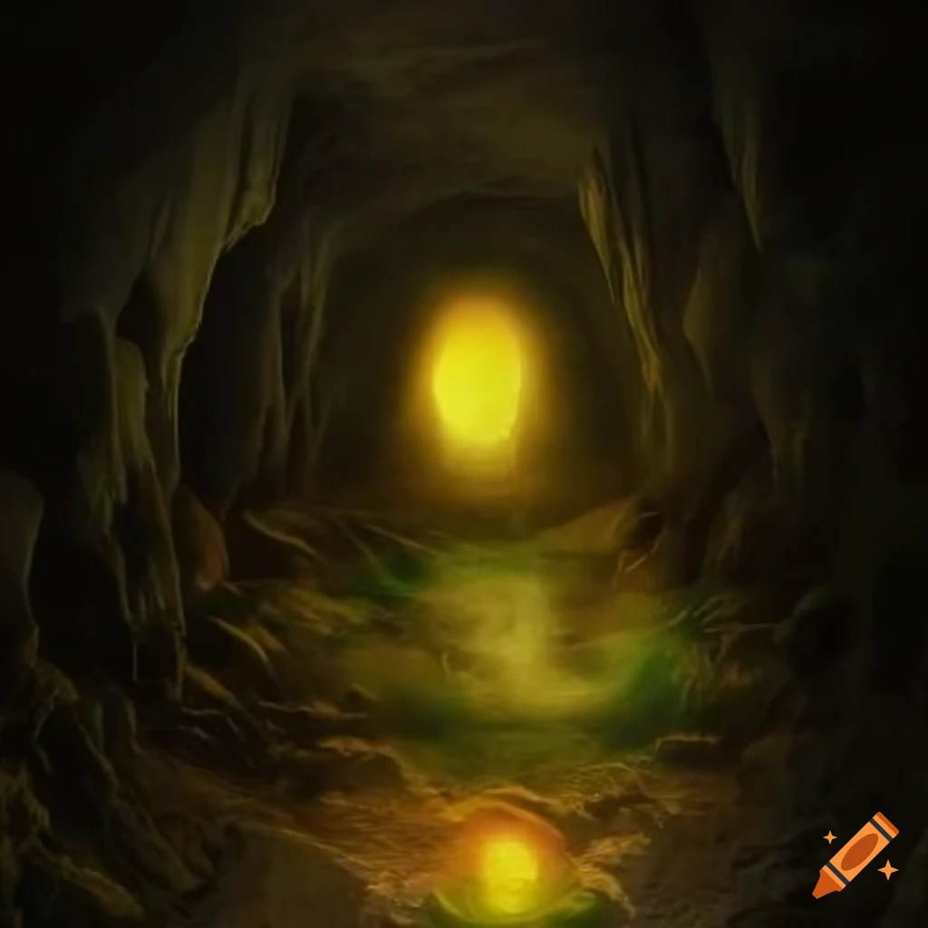 eerie cave with glowing eyes