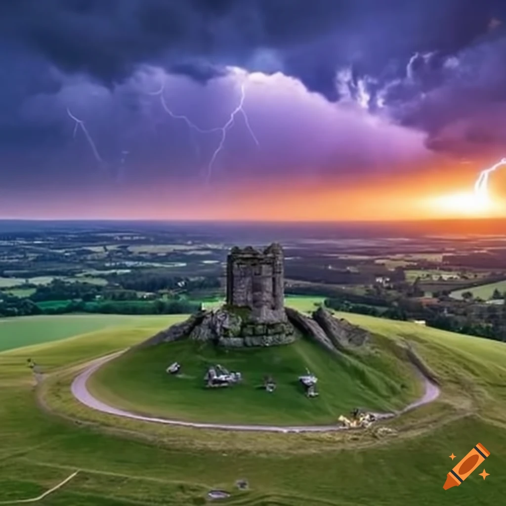 image of a druid summoning lightning on Glastonbury Tor