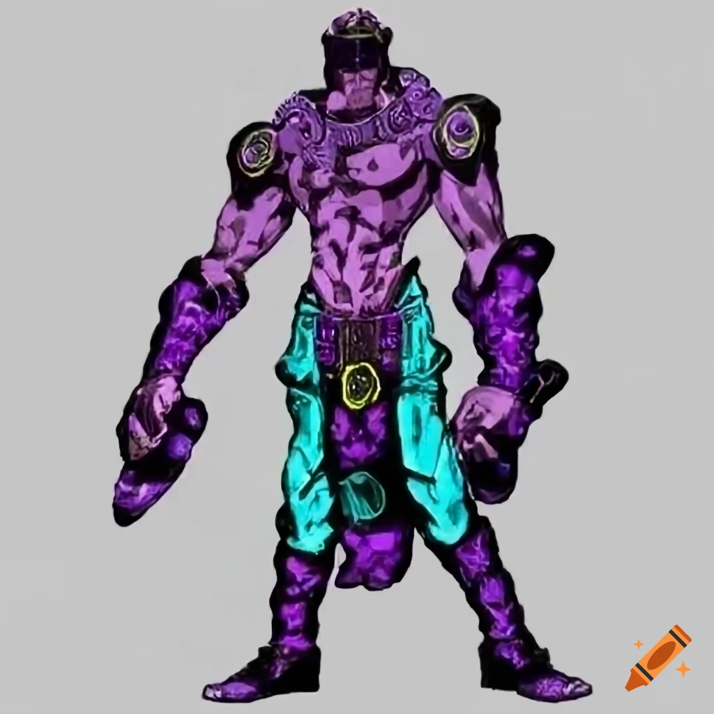 Jojo stand with a holographic textured armor, drawn in comic-book style