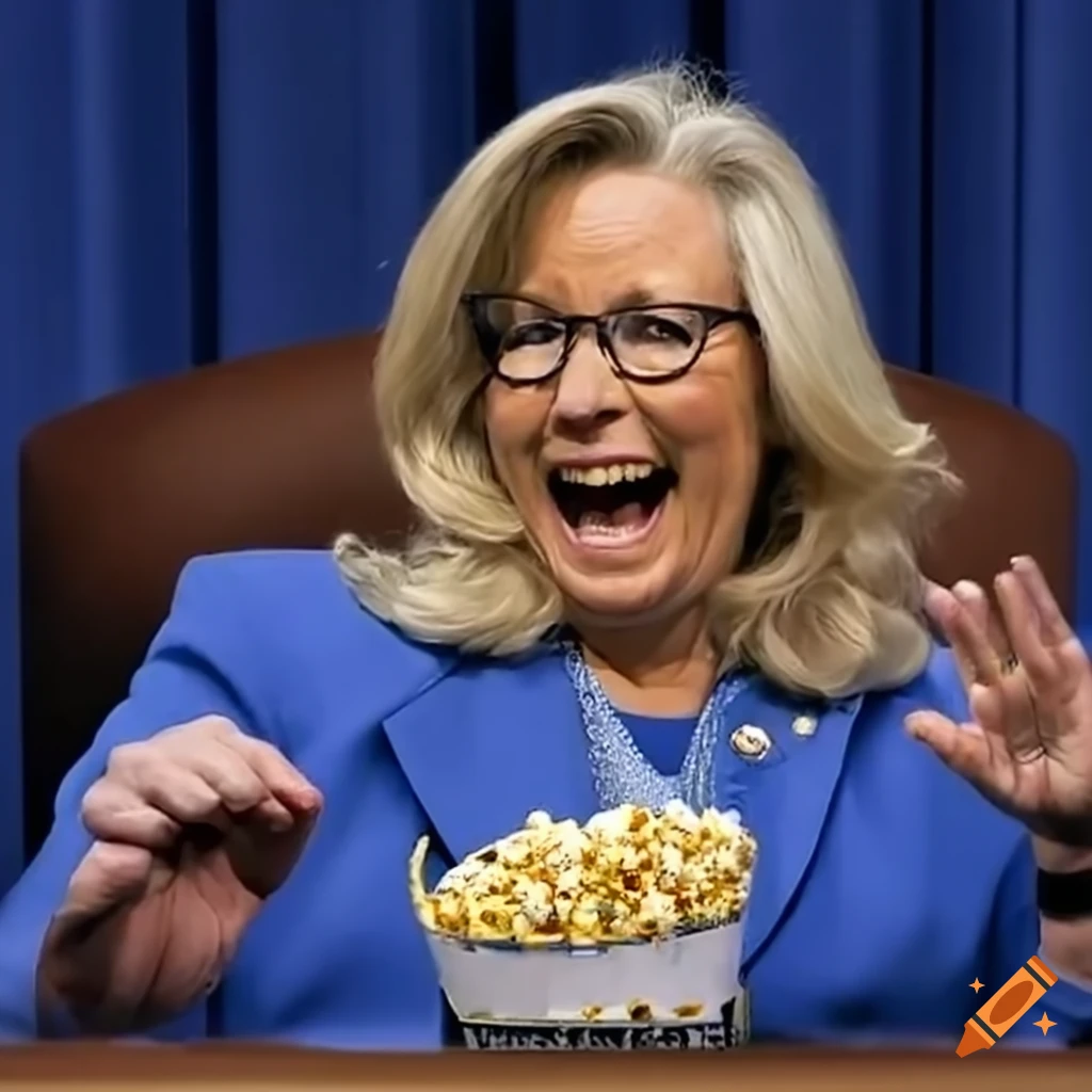 Liz Cheney Laughing With Popcorn While Watching A Movie On Craiyon