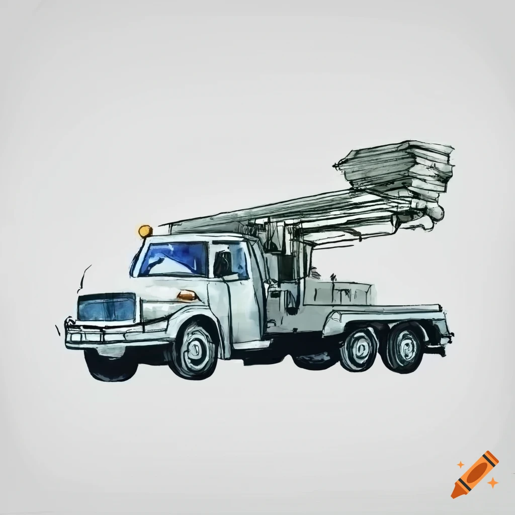 Watercolor illustration of a bucket truck on Craiyon