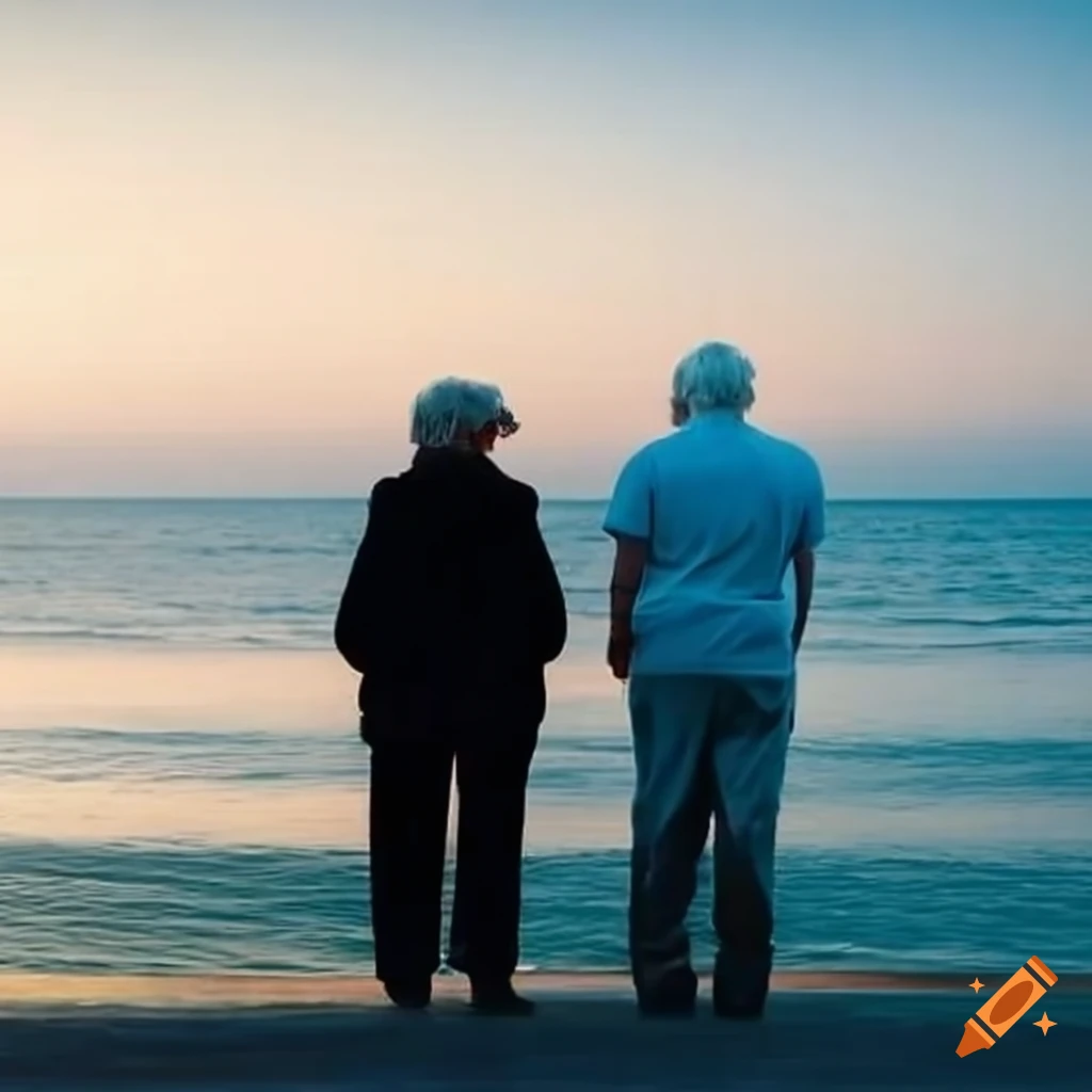 elderly couple gazing at the sea