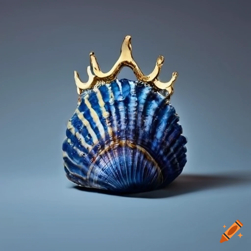 Detailed dark blue sea shell crown with gold trims on Craiyon