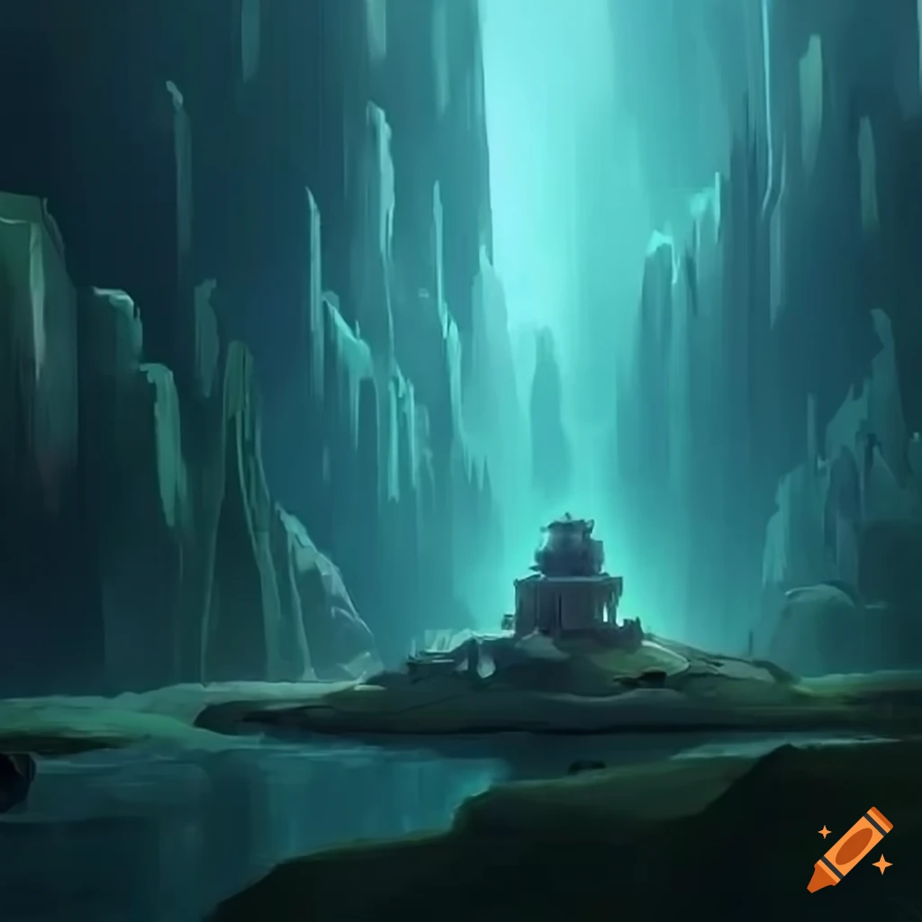 Serene and detailed concept art landscape with a turbulent sea on craiyon