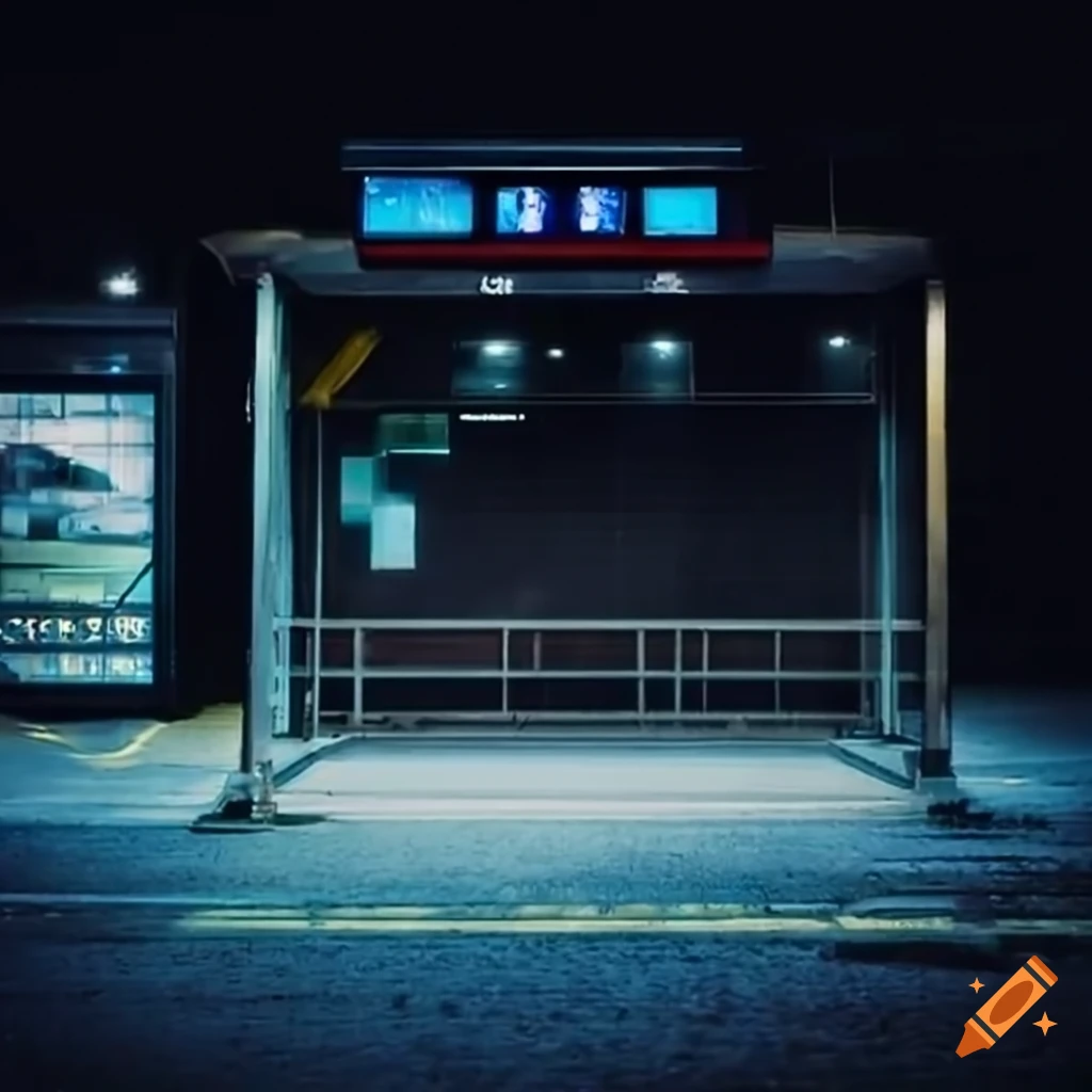 nighttime bus stop