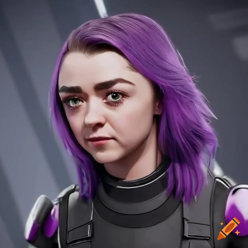 Character design of a sci-fi girl with purple hair and jumpsuit on Craiyon