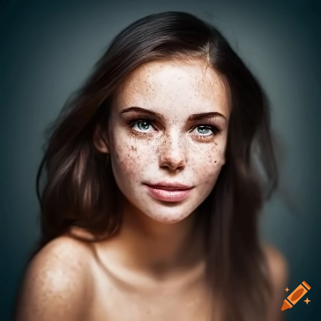 portrait of a beautiful woman with freckles and dark brown hair