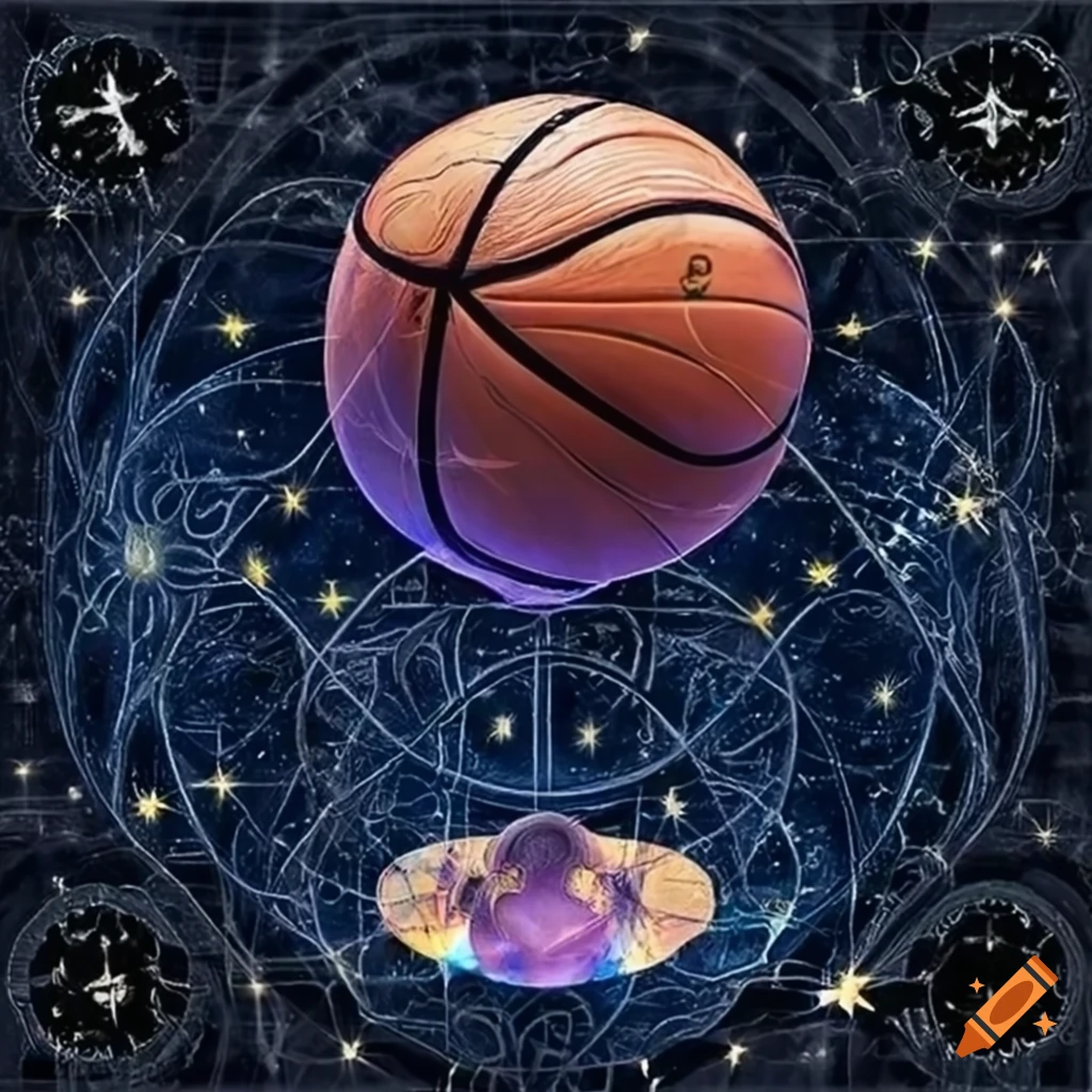 Mystical basketball with celestial symbols