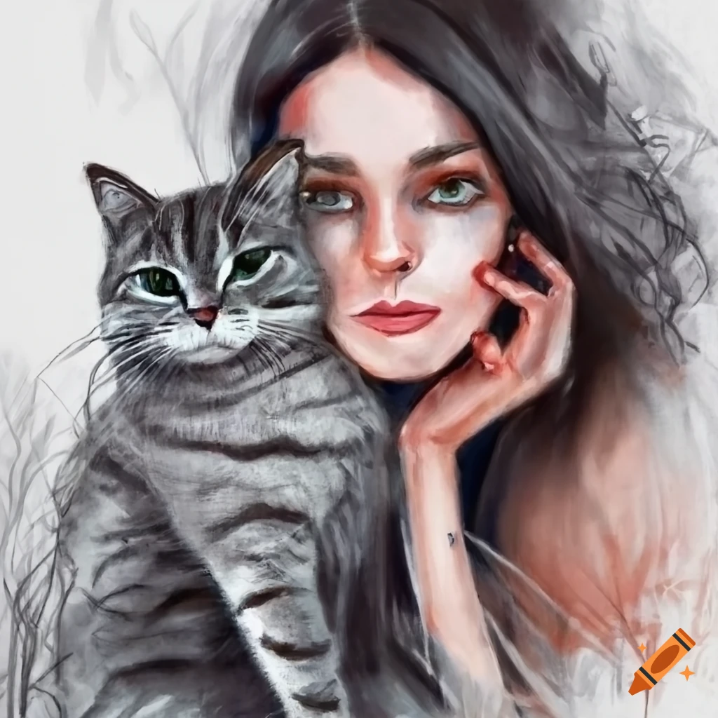 woman working with her cat nearby