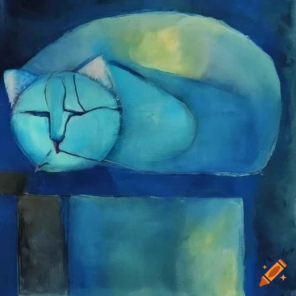 abstract painting of a sleeping blue cat