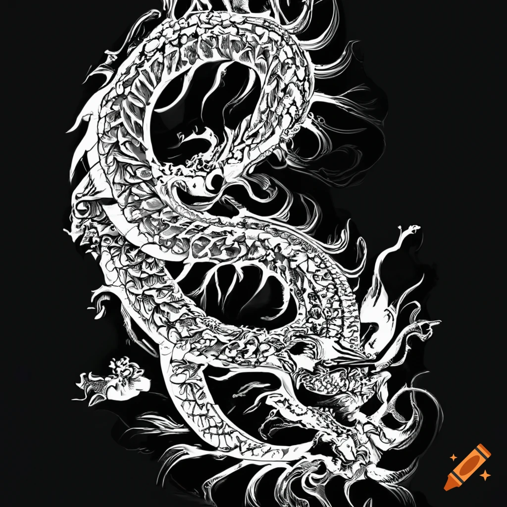 Intricate black and white chinese dragon vector on Craiyon