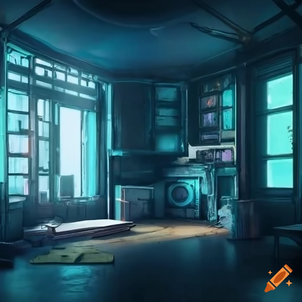 cyberpunk style apartment with barricaded windows