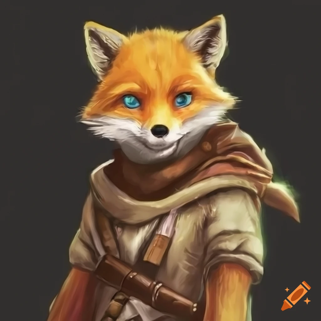 hyper realistic RPG-style yellow fox adventurer
