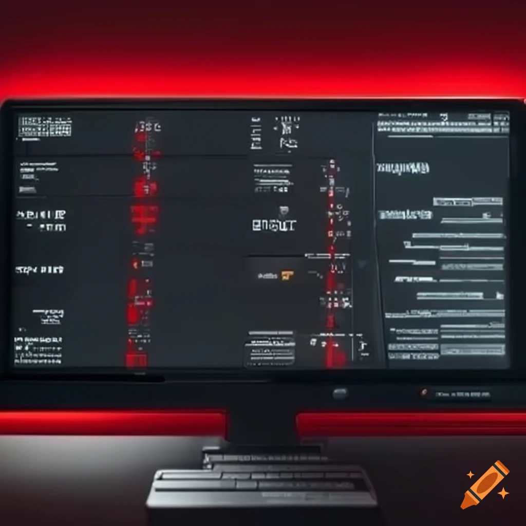 Red, black, and white digital dashboard on computer screen on Craiyon