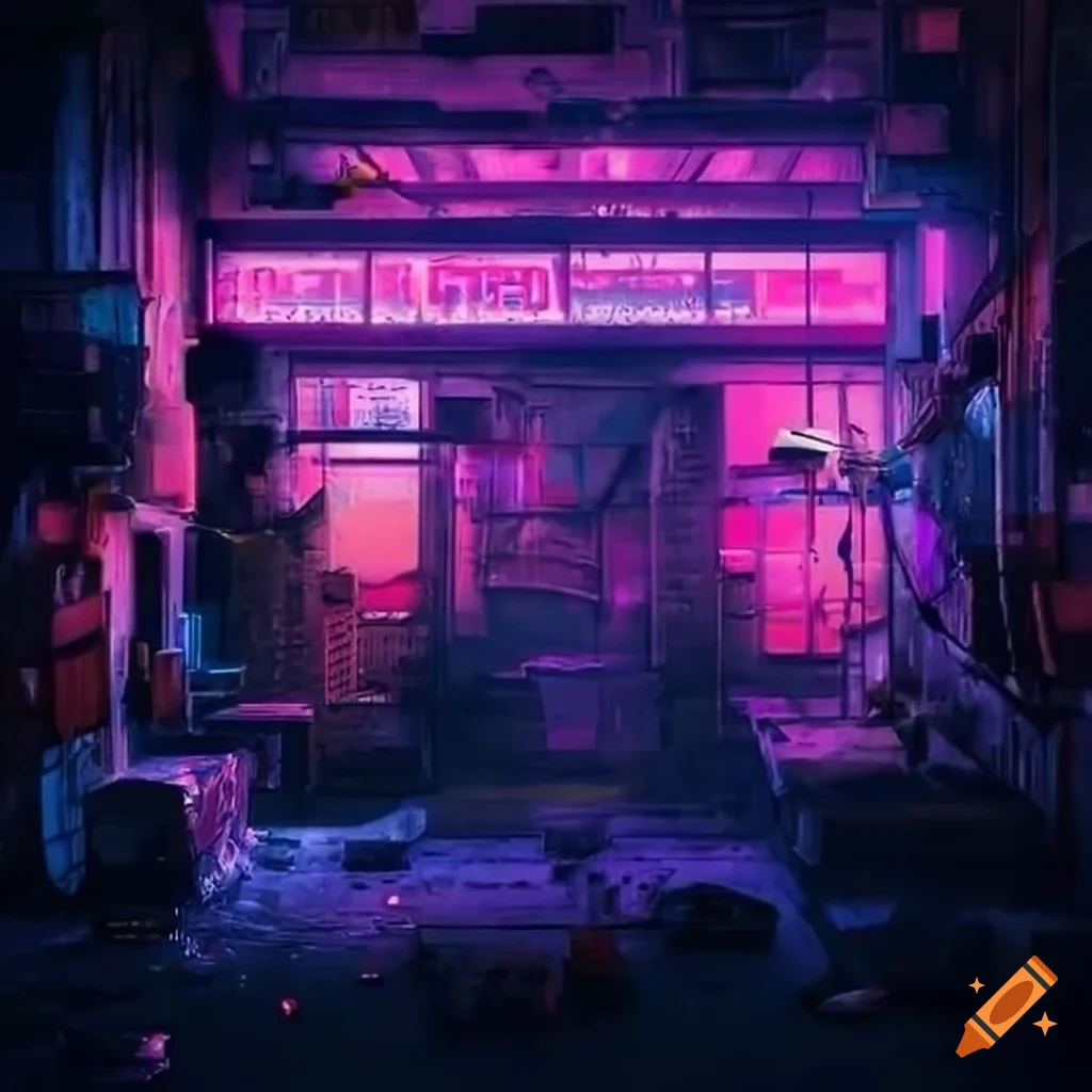 Neon-lit cyberpunk workshop on Craiyon
