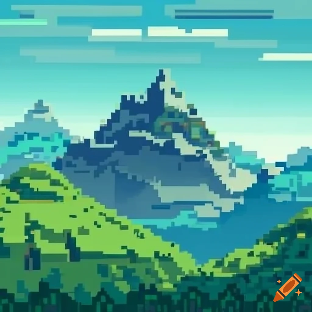 pixel art mountains from a video game