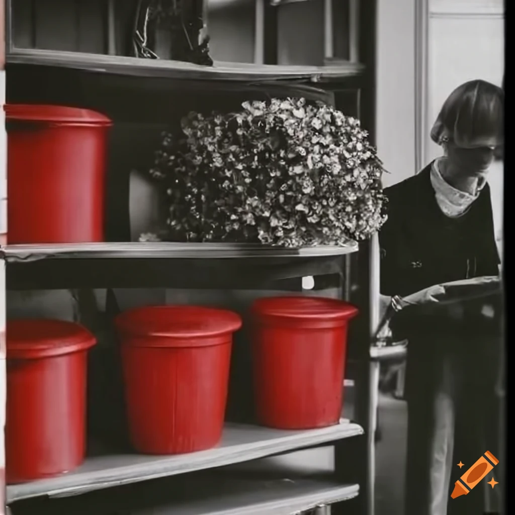 person arranging buckets on a Danish trolley in floristry industry