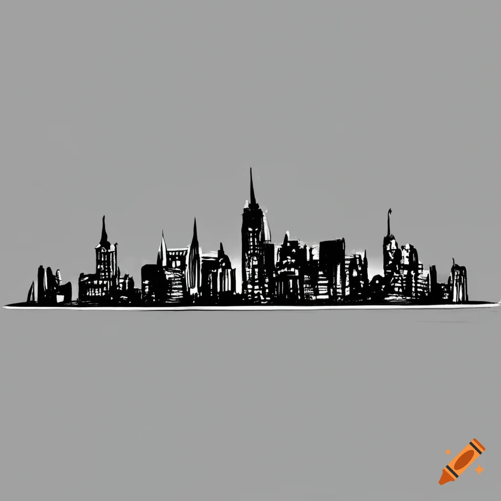 line drawing of the New York skyline on a white background