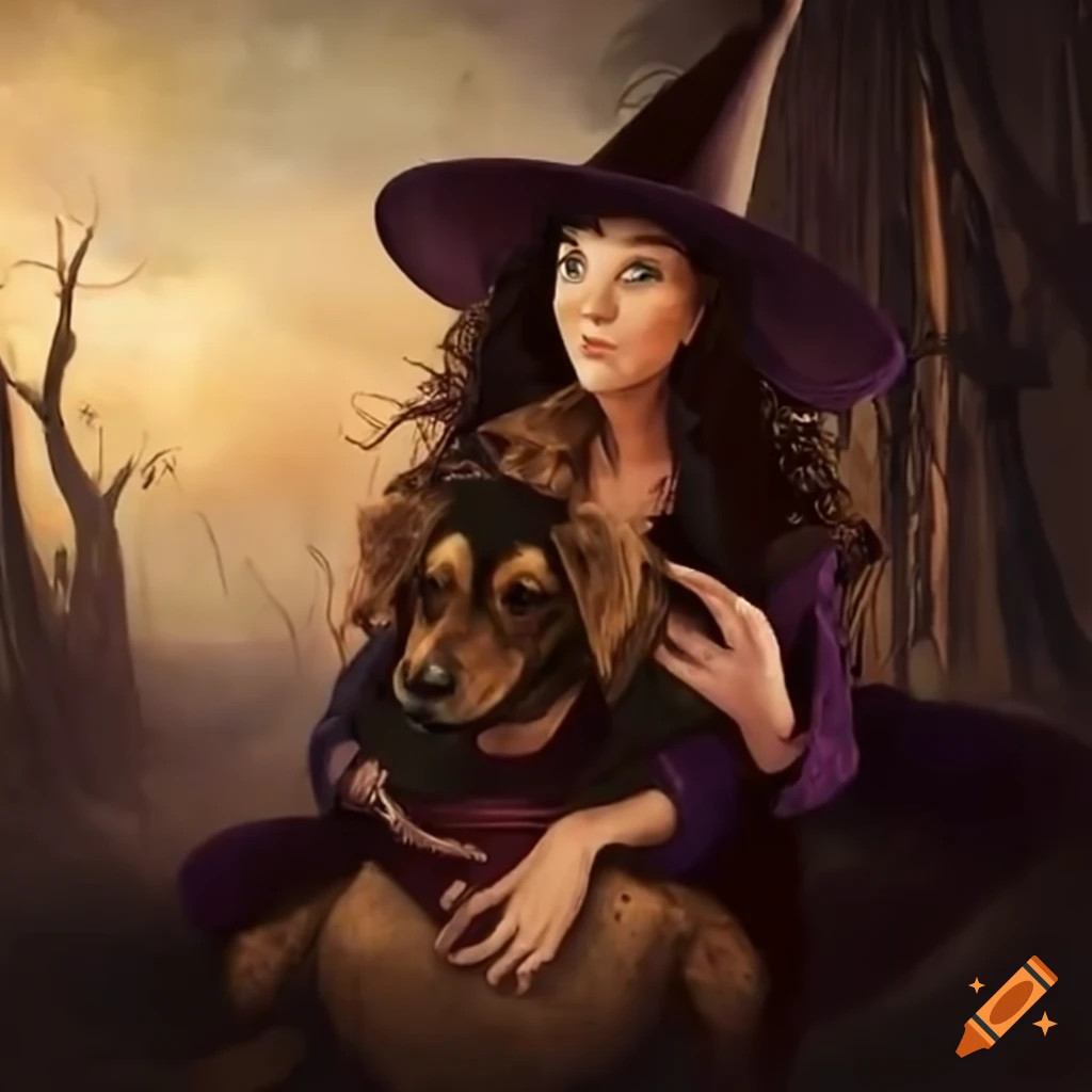 Witch having a conversation with a dog on Craiyon