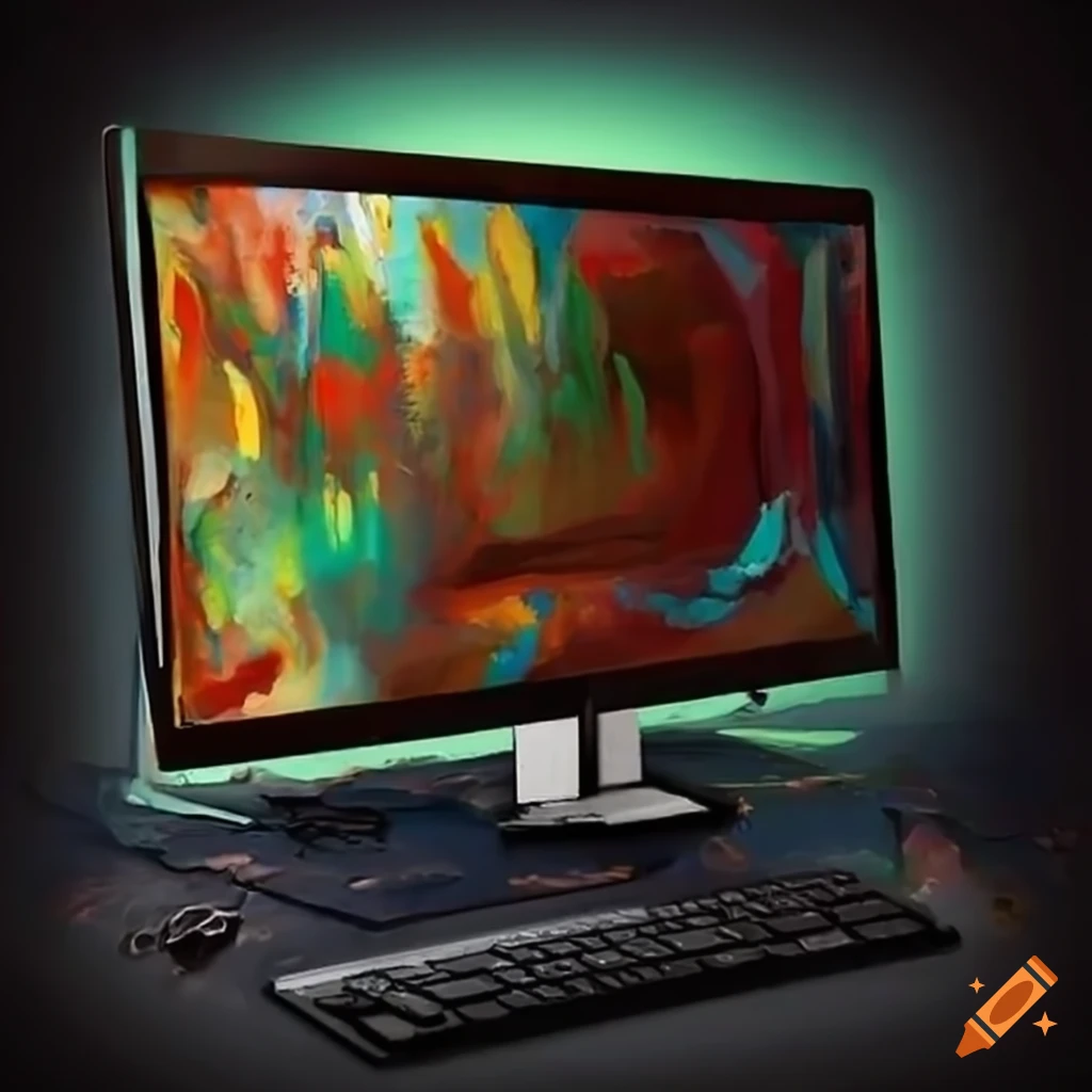 Computer with a painting on the screen on Craiyon