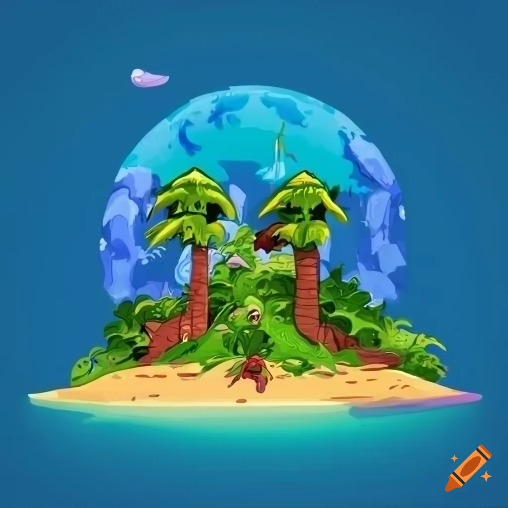 Cartoon style background of a paradise island on Craiyon