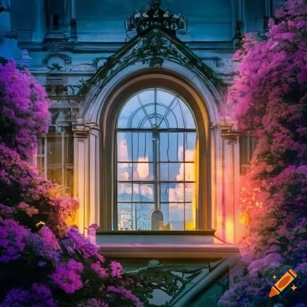 Crystalornamented window in a garden house on Craiyon