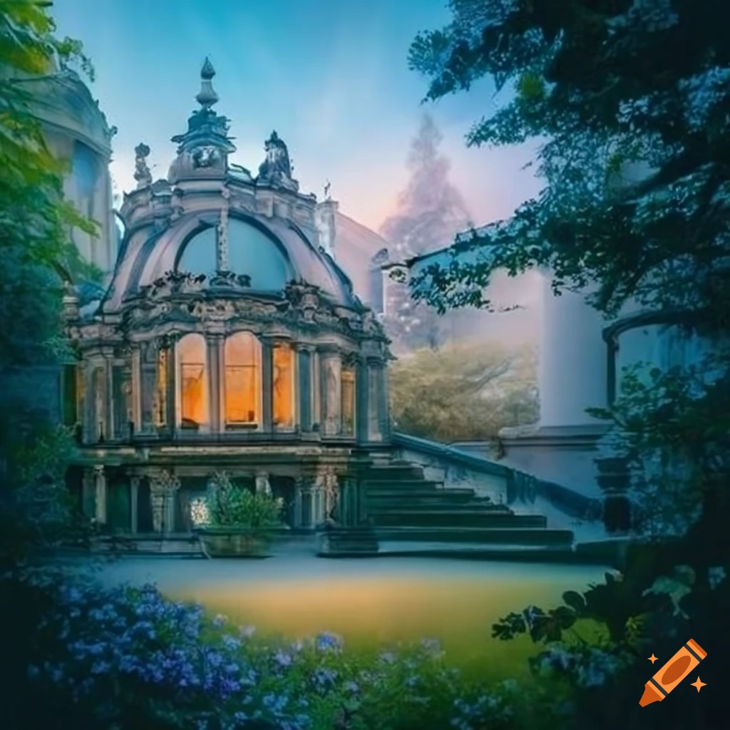 Crystal window in a garden house on Craiyon