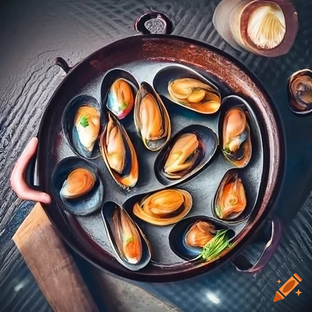 Stepbystep cooking instructions for mussels on Craiyon