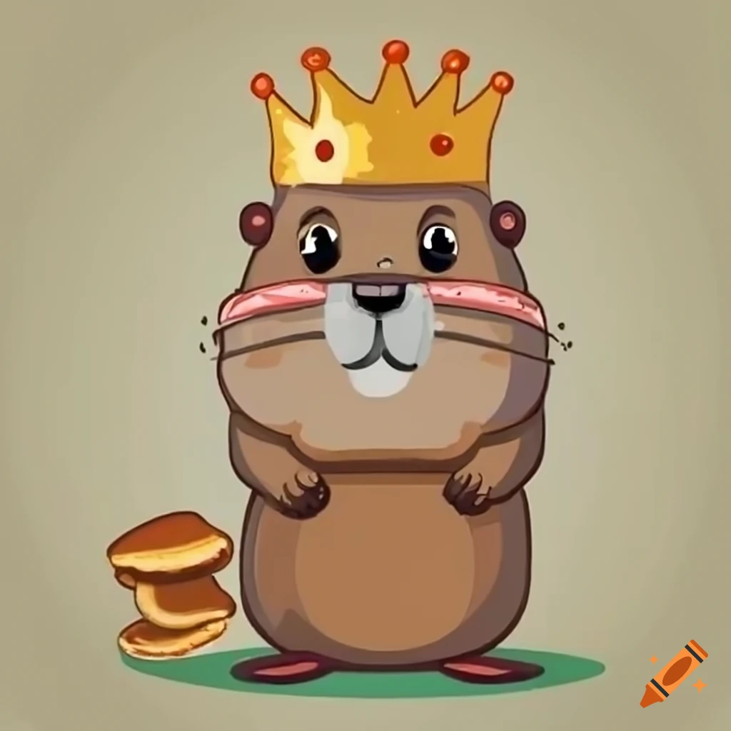 cute gopher holding a pancake with a crown