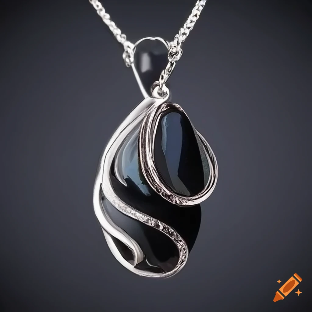 oval obsidian pendant with black diamond