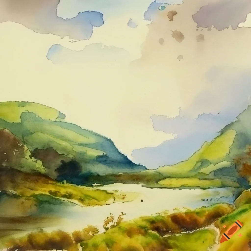 Watercolor painting of an irish landscape
